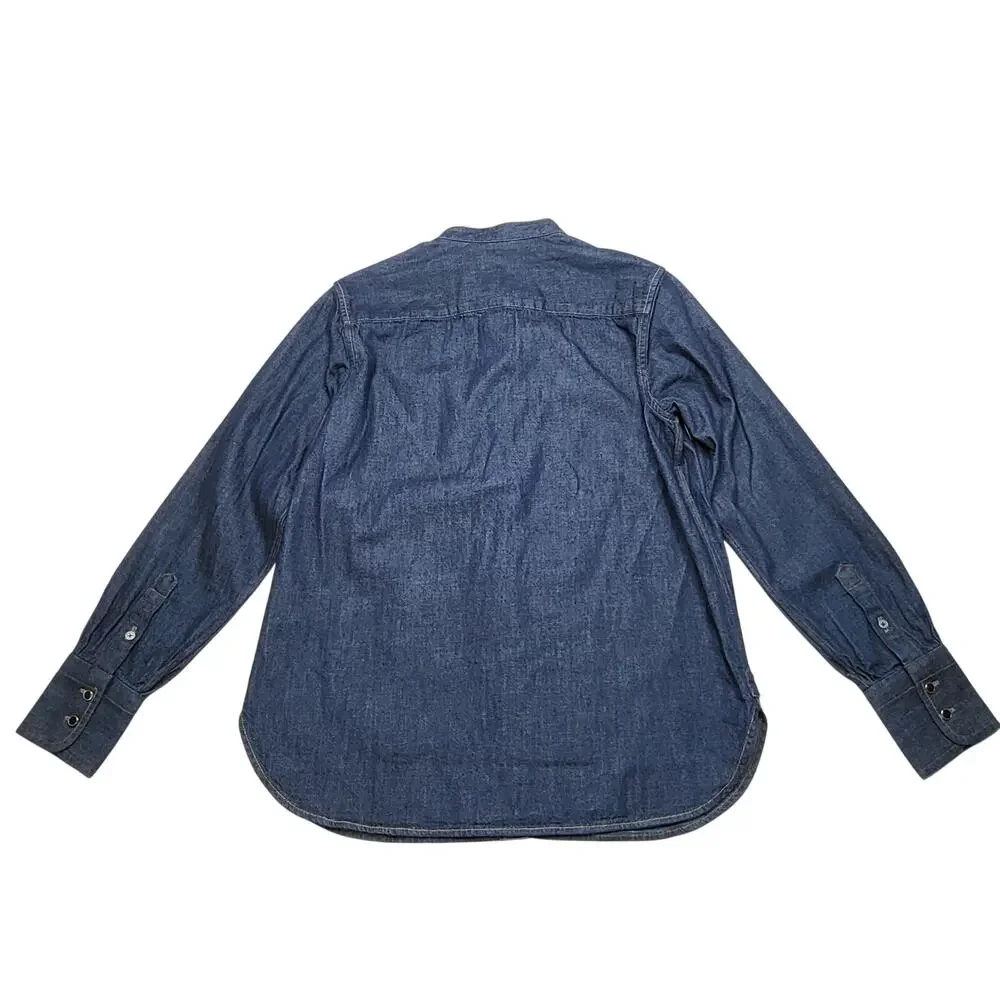 J Crew Denim Jean Tuxedo Shirt Long Sleeve Western Top Cotton Dark Wash Small 4